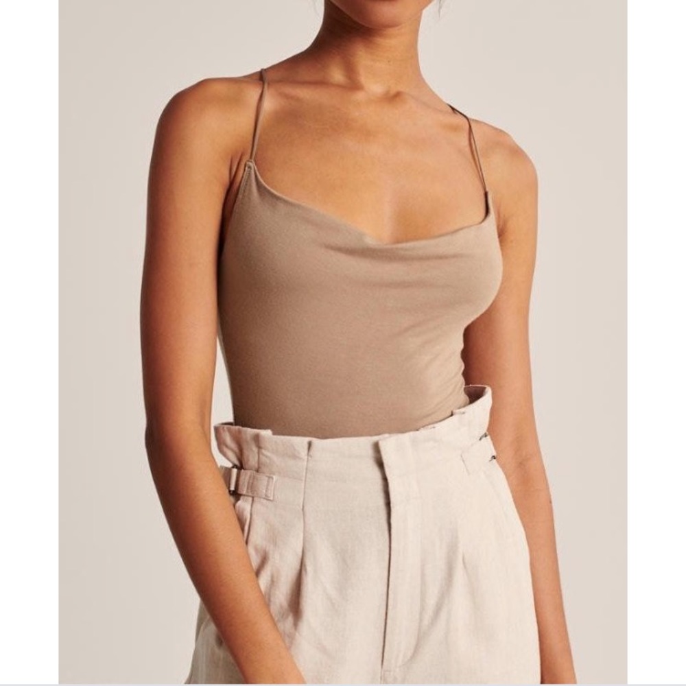 NWOT Tan Cowlneck Tie Back Bodysuit